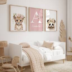 Safari Floral Animals, Nursery Prints, Nursery Decor, Girls, Baby, Pink Nursery, Jungle Decor, Boho Nursery, Toddler Bedroom, Playroom, Kids, Wall - thumbnail 2