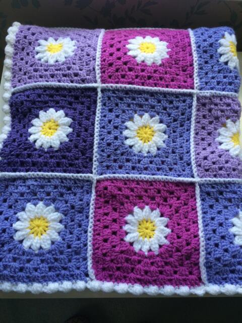 Pretty Purples & Daisies Crochet Blanket - image 1