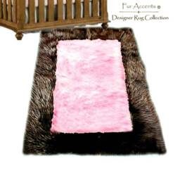Faux Fur Shag Area Rug - Brown & Pink Plush Nursery Carpet - thumbnail 2