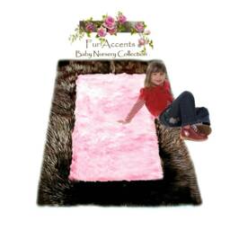 Faux Fur Shag Area Rug - Brown & Pink Plush Nursery Carpet - thumbnail 4
