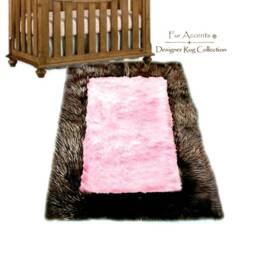 Faux Fur Shag Area Rug - Brown & Pink Plush Nursery Carpet - thumbnail 1