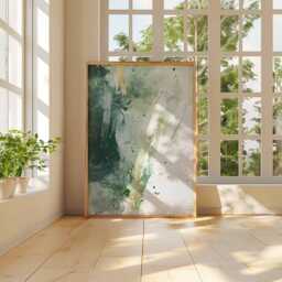 Abstract Green Watercolor Art, Gold Accent Painting, Modern Minimalist Poster, Fluid Art Print, Contemporary Wall - thumbnail 3