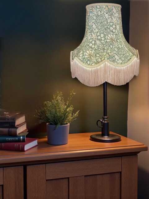 William Morris Forest Green Snakeshead Curtains Fabric Lampshade Coffee Braid & Fringe, Bespoke British Handmade - image 1
