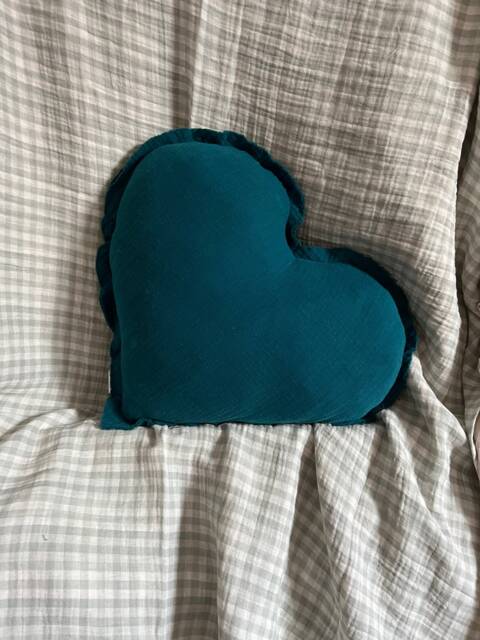 Turquoise Muslin Heart Pillow Kids Room Decor - image 1