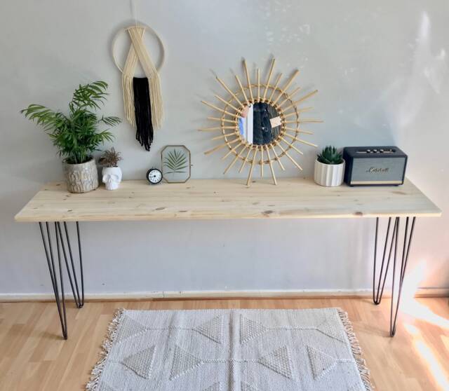 Bespoke Handmade Wooden Table/Desk. 180 X 40. Narrow, Hairpin Legs. Natural - image 1