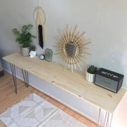 Bespoke Handmade Wooden Table/Desk. 180 X 40. Narrow, Hairpin Legs. Natural - thumbnail 2