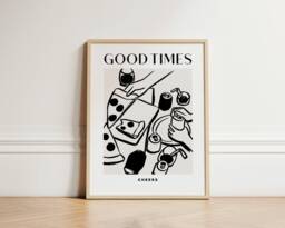Good Times Print, Ink Bleed, Cheers Food Friends, Kitchen Living Room, Decor, Poster, Unframed - thumbnail 1