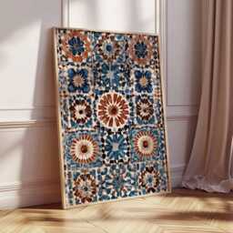 Moroccan Mosaic Wall Art Print, Geometric Pattern Poster, Blue & Terracotta Abstract Tile Design, Boho Home Decor - thumbnail 2