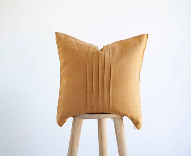 Mustard Linen Pillow Cover Ticking Lines Decorative Pillowcase - image 1