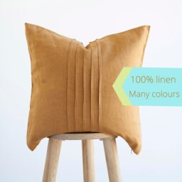 Mustard Linen Pillow Cover Ticking Lines Decorative Pillowcase - thumbnail 2