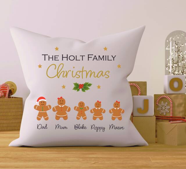 Personalised Christmas Family Cushion. Gingerbread Christmas - image 1
