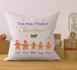Personalised Christmas Family Cushion. Gingerbread Christmas - thumbnail 1