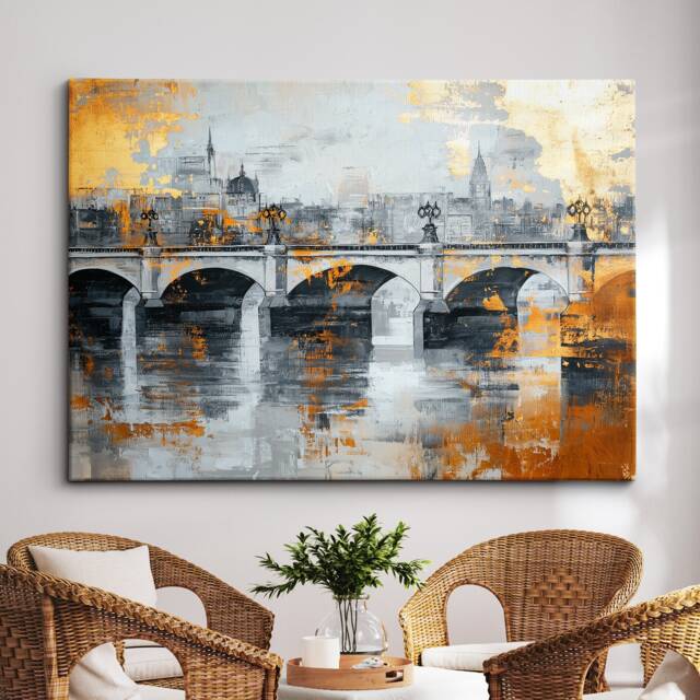London Bridge Gold City Landmark Abstract Oil Painting Framed Poster Print Or Canvas Wall Decor Art Bedroom Home Interior Gift - image 1