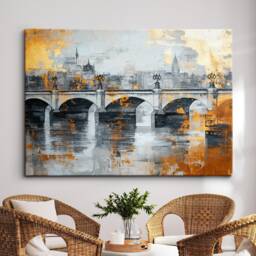 London Bridge Gold City Landmark Abstract Oil Painting Framed Poster Print Or Canvas Wall Decor Art Bedroom Home Interior Gift - thumbnail 1