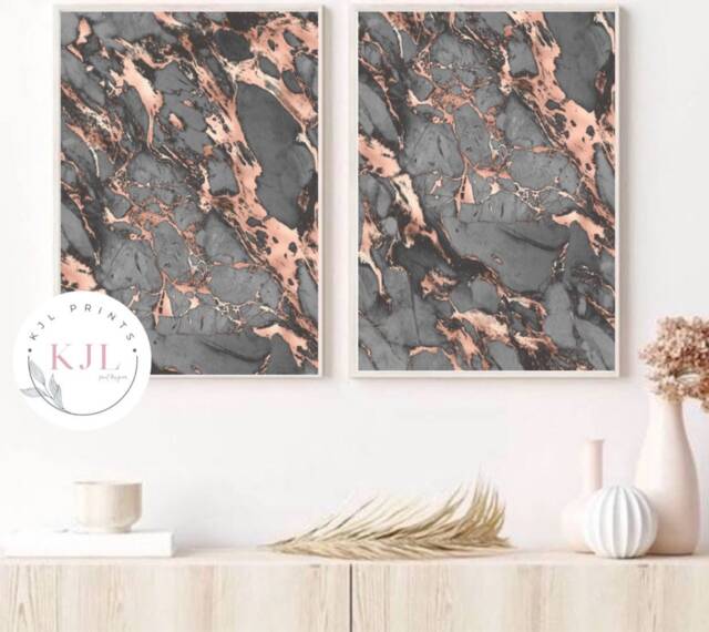Rose Gold & Grey /Black Marble Abstract Wall Prints Home Decor