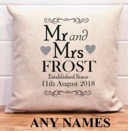 Personalised Cushion, Wedding, Anniversary, Mr & Mrs, Wedding Day, Bride, Groom, Gift, Established Since, & Mr, Mrs - thumbnail 1