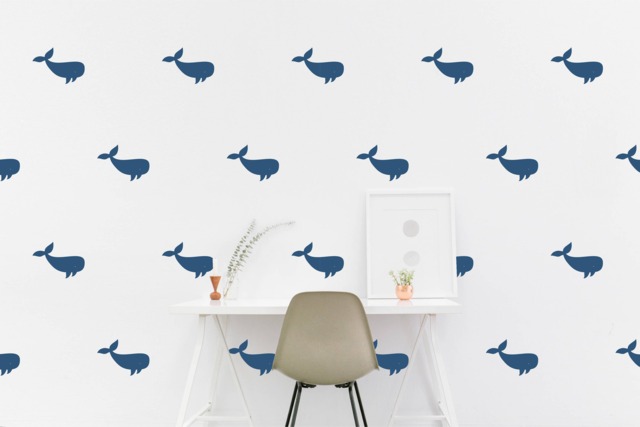 Whale Wall Decal Nautical Marine Kids Room Wall Sticker Fish Nursery Bedroom Classic Pattern Wallpaper Vinyl Decals Stickers Home Decor - image 1