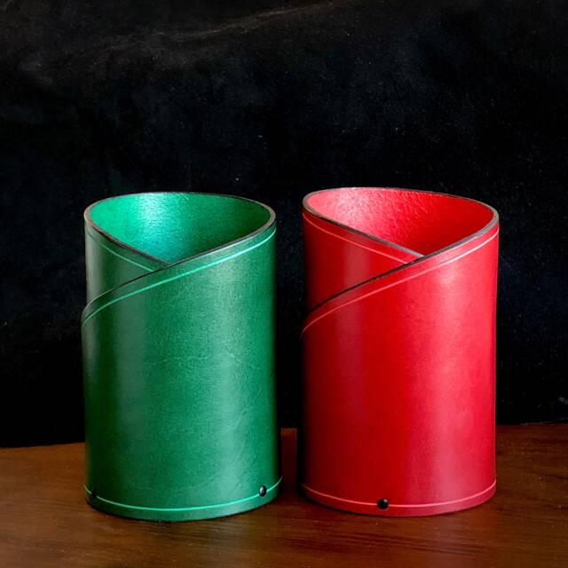 Green Leather Pen Holder, Pencil Cup - image 1