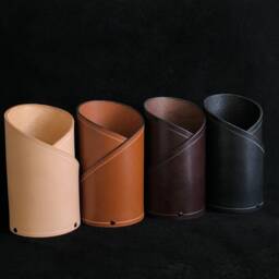 Green Leather Pen Holder, Pencil Cup - thumbnail 3