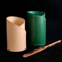 Green Leather Pen Holder, Pencil Cup - thumbnail 2