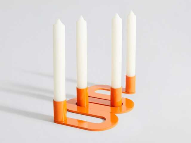 Rowley Orange Metal Candlestick Holder - Modern Industrial Candelabra - image 1