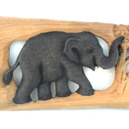 "Teak Wood Hand Carving Elephant With Tree Art Home Decor Wall Hanging Natural Wooden Carved/Gift 21"" X 7" - thumbnail 2