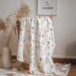 Flowers - Sage & Beige, Sherpa Fleece Blanket, Decor, Kids Bedding, Blankets, Children's Room, Floral, Flower, Pretty Girls Blanket - thumbnail 3