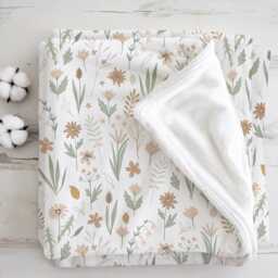 Flowers - Sage & Beige, Sherpa Fleece Blanket, Decor, Kids Bedding, Blankets, Children's Room, Floral, Flower, Pretty Girls Blanket - thumbnail 2