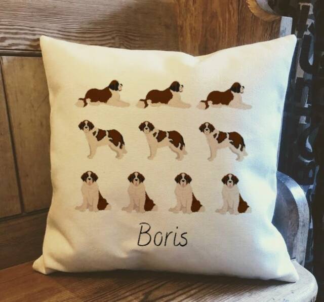 Personalised St Bernard Dog Country Canvas Cushion - Customised Owner & Lover Linen Puppy Cover With Inner Filler - image 1
