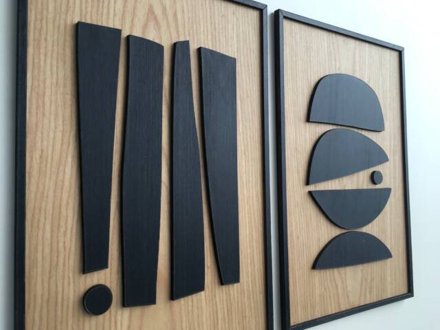Abstract Wood Wall Art - Mid Century Modern Wall Art Boho Room Bauhaus Minimal Black & White Collection - Set Of 2 - image 1