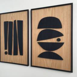 Abstract Wood Wall Art - Mid Century Modern Wall Art Boho Room Bauhaus Minimal Black & White Collection - Set Of 2 - thumbnail 4