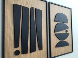 Abstract Wood Wall Art - Mid Century Modern Wall Art Boho Room Bauhaus Minimal Black & White Collection - Set Of 2 - thumbnail 1