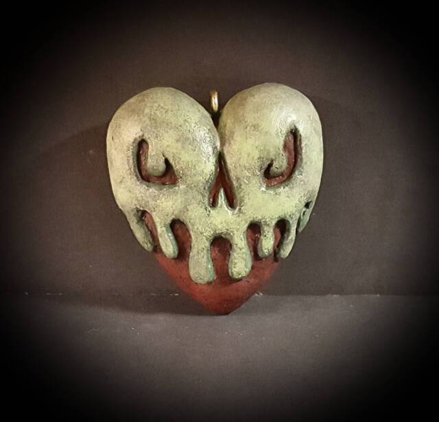 The Evil Queen's Poisoned Apple Inspired Solid Wood Heart With Brass Hook - image 1