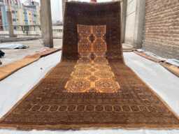 Muted Brown Runner Rug 5x12, Antique Turkmen Wool Rug, Neutral Tribal Hallway Runner, Geometric Afghan Boho Entryway Hand Knott Welcom - thumbnail 1