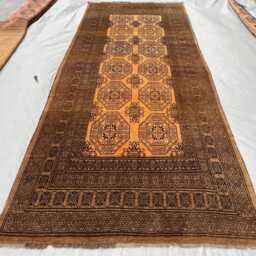 Muted Brown Runner Rug 5x12, Antique Turkmen Wool Rug, Neutral Tribal Hallway Runner, Geometric Afghan Boho Entryway Hand Knott Welcom - thumbnail 2