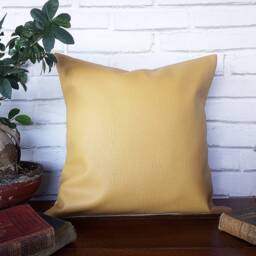 Mustard Faux Leather Pillow Cover Modern Scandinavian Decor - 16x16 Inch - thumbnail 2