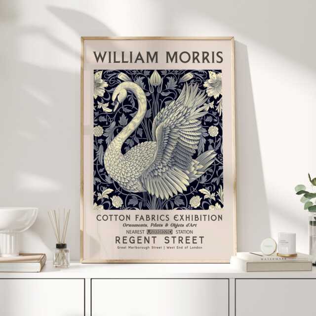 William Morris Print, Art, Exhibition Poster, Uk, Swan Artwork, Decor - image 1