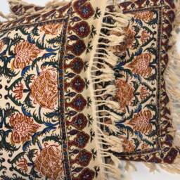 Set Of Two Block Printed Tapestry Pillows, Handprinted Red Flowers Cushions, Cottage Style Gift For New Home, 16 - thumbnail 2
