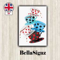 Teacups Metal Sign Queen Of Hearts Playing Cards Wall Decor - thumbnail 1