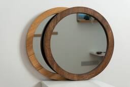 Handcrafted Round Oak Wall Mirror Modern Solid Wood Frame
