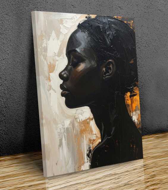 Elegant African Woman Profile - Abstract Gold Canvas Wall Art - image 1