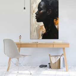 Elegant African Woman Profile - Abstract Gold Canvas Wall Art - thumbnail 2
