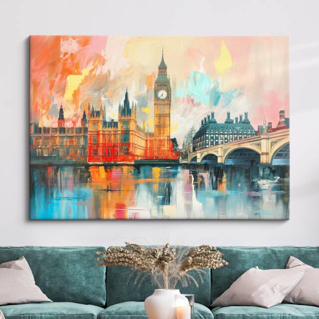 London Big Ben Abstract Oil Painting Framed Print & Canvas Large Sizes Wall Art Poster Travel Home Decor Interior Gift Idea - image 1