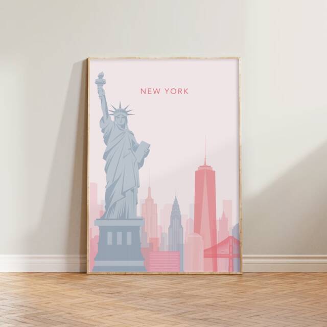 Minimalist New York Print - City Wall Art, Retro Travel Poster, Nyc Print, Living Room Prints, Bedroom Art - image 1
