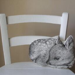 Hand-Painted Deer Pillow, Organic Cotton Woodland Fawn Cushion - thumbnail 3