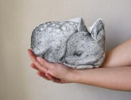 Hand-Painted Deer Pillow, Organic Cotton Woodland Fawn Cushion - thumbnail 1