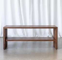 Hallway Small Walnut Shoe Bench With Shelf - Handcrafted Wooden Rack Entryway Storage Handmade Furniture - thumbnail 1