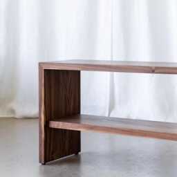 Hallway Small Walnut Shoe Bench With Shelf - Handcrafted Wooden Rack Entryway Storage Handmade Furniture - thumbnail 2