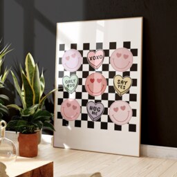 Love Heart Wall Art Print, Retro Checkerboard Valentines Decorations, Personalised, Day, Valentines, Playroom Print 2014 - thumbnail 2