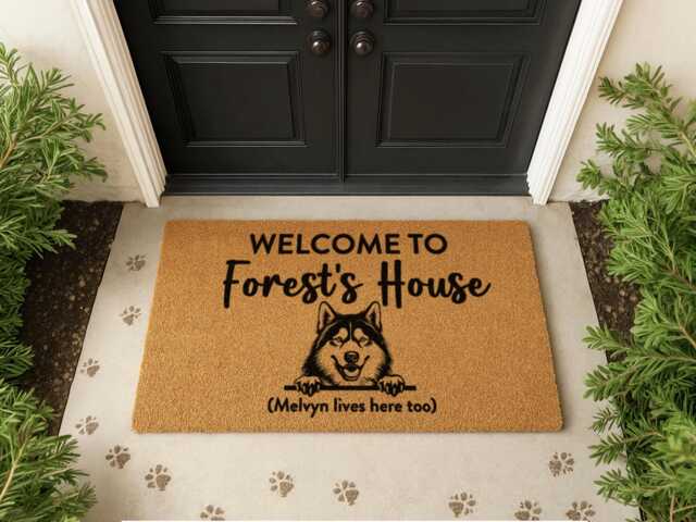 Dog Lover Welcome Mat - Custom Forest's House Sign Unique Scripted Pet D??cor Rug - image 1
